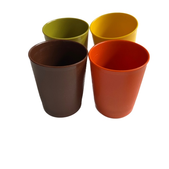 Set of 4 Tupperware Plastic Glasses Tumblers Fall Earth Colours Vintage 6 ozs - Picture 3 of 5